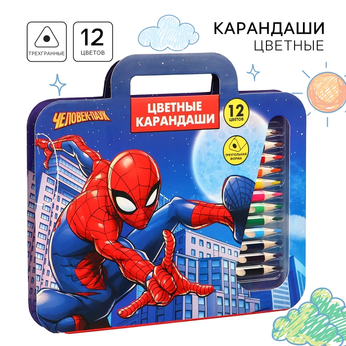 Цветные карандаши, 12 цветов, трехгранные, Человек-паук Цветные карандаши, 12 цветов, трехгранные, Человек-паук