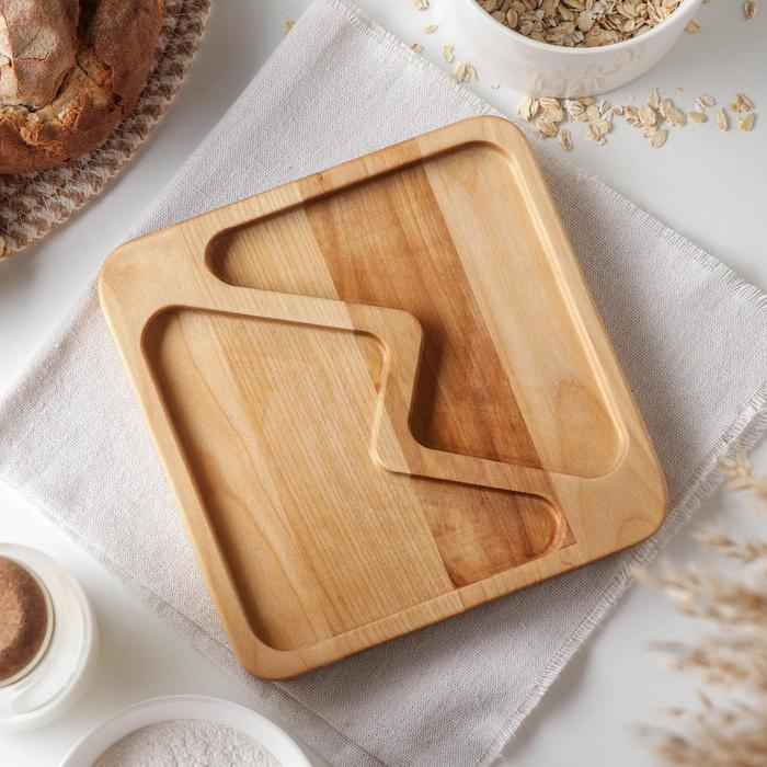 Менажница квадратная Доляна &laquo;Авеллино&raquo;, 18&times;18&times;1,8 см см, 2 секции, берёза, пропитана маслом