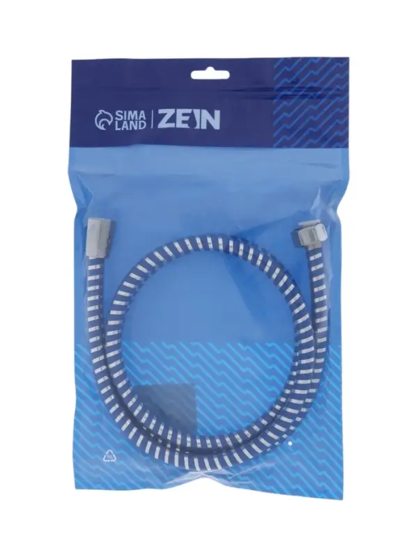 Душевой шланг ZEIN Z04PB, 150 см, с пластиковой конусообразной гайкой, ПВХ, синий, Имп/Имп