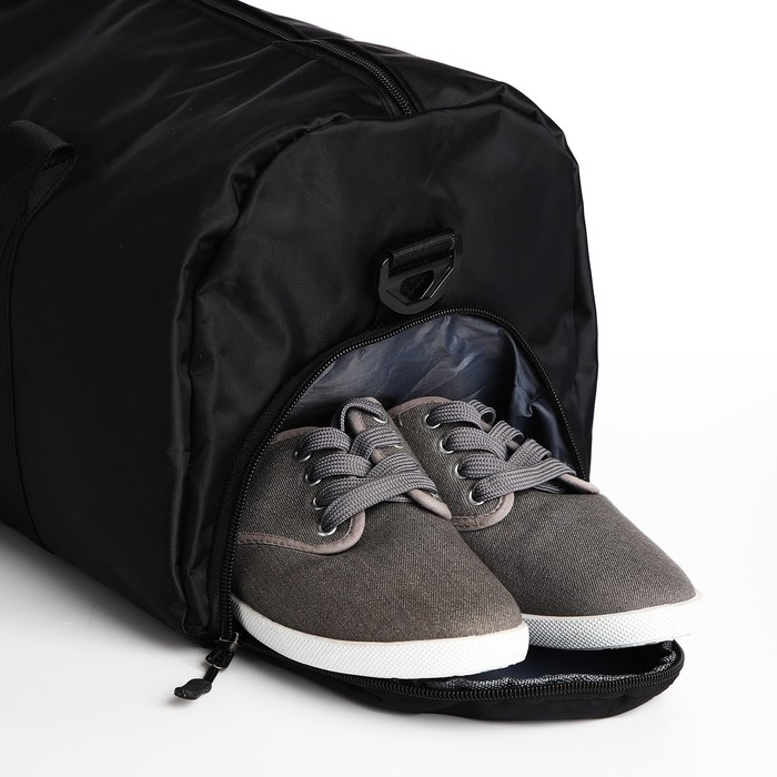 Сумка дорожная на молнии, отдел для обуви, держатель для чемодана, наружный карман, длинный ремень, цвет чёрный Сумка дорожная на молнии, отдел для обуви, держатель для чемодана, наружный карман, длинный ремень, цвет чёрный