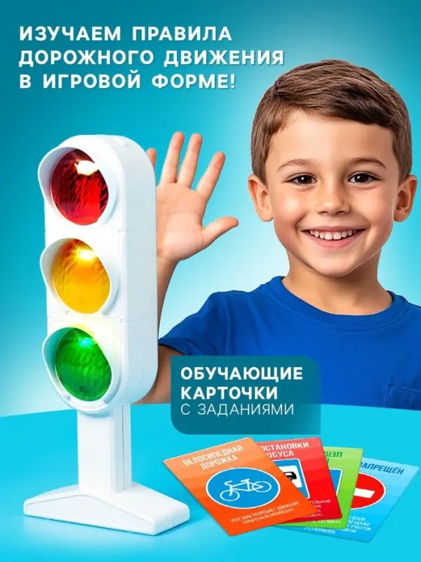 Светофор &laquo;Большая дорога&raquo;, обучающие карточки, русский чип, свет, звук