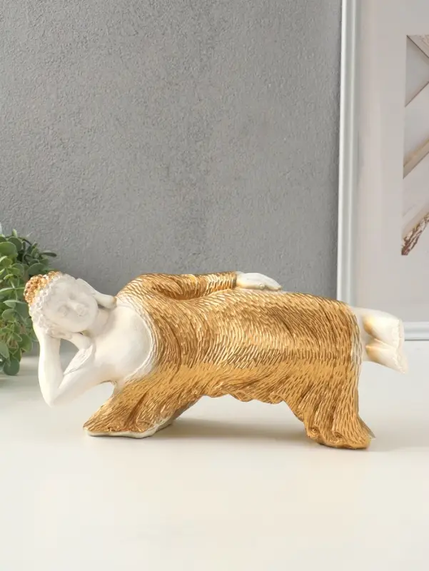 Копилка для денег &laquo;Спящий Будда&raquo;, гипс, белый с золотом, 17&times;36&times;15 см