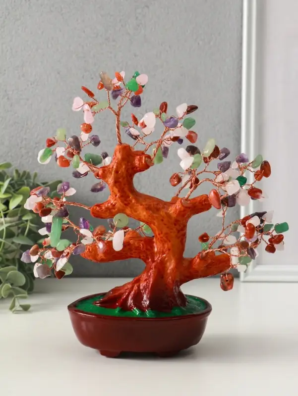 Бонсай декоративный &laquo;Разноцветное денежное дерево в овальном горшке&raquo;, 196 камней, 23&times;9.5&times;19 см