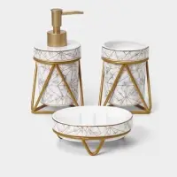 Аксессуары для ванной SAVANNA &laquo;Геометрика&raquo;, 3 предмета, мыльница, дозатор для мыла 290 мл, стакан, белые