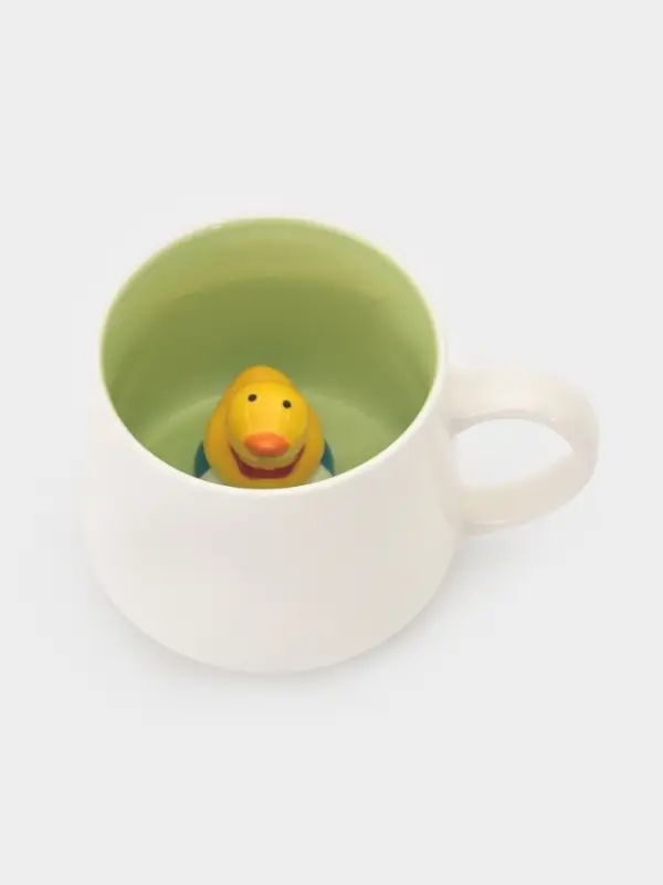 Кружка Доляна &laquo;Утёнок&raquo;, 360 мл, керамика, с фигуркой, белая, зелёная