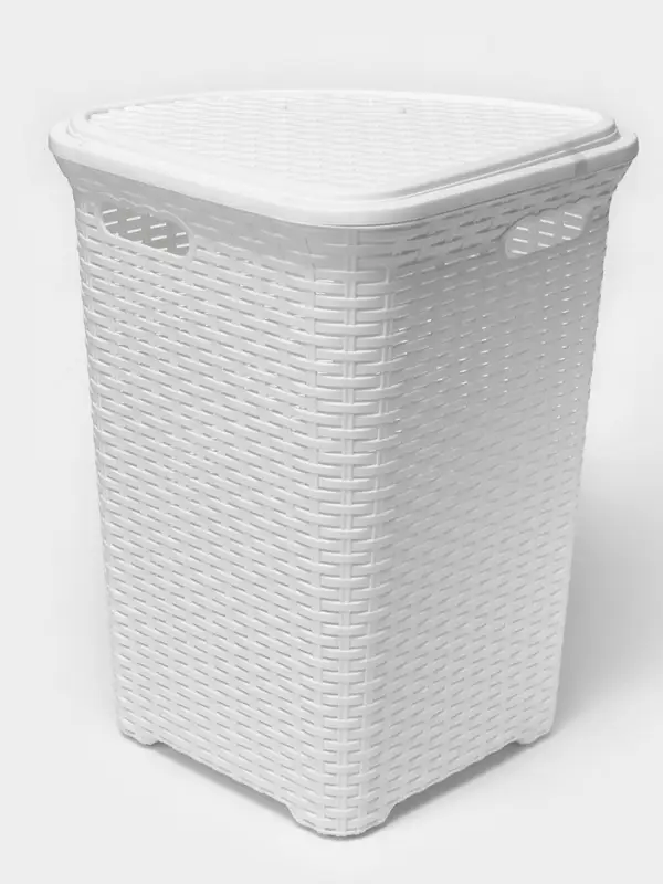 Корзина для белья угловая с крышкой &laquo;Ротанг&raquo;, 60 л, 40.5&times;40.5&times;57 см, белая