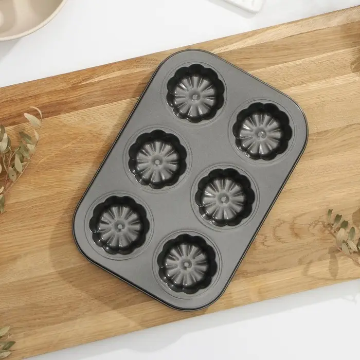 Форма для выпечки Доляна «Неженка», 27×18×3 см, 6 ячеек, антипригарное покрытие, цвет чёрный Форма для выпечки Доляна «Неженка», 27×18×3 см, 6 ячеек, антипригарное покрытие, цвет чёрный