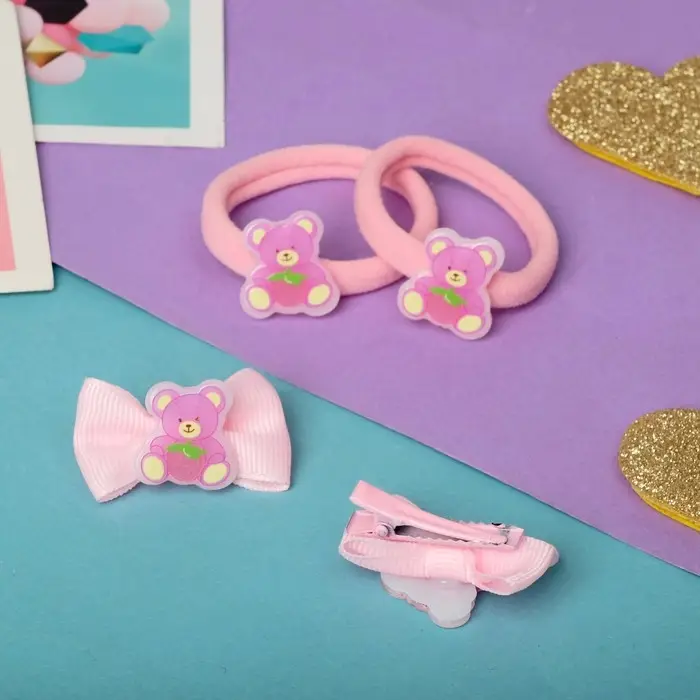 Набор для волос "Милашка" (2 зажима 3,5 см, 2 резинки) мишка
