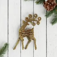 Ёлочные игрушки 2 шт. &laquo;Зимнее волшебство. Ажурный олень в блёстках&raquo; пластик, 5.5&times;12 см, серебро/золото