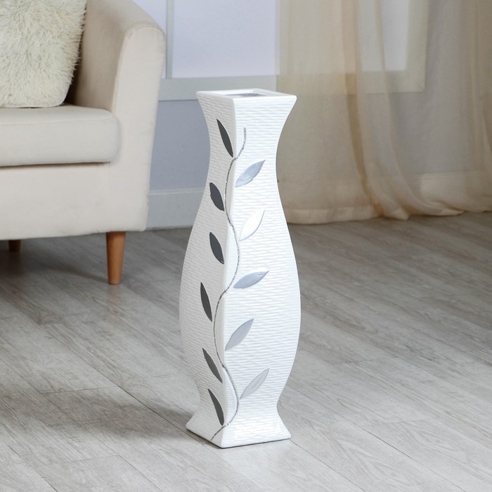 Ваза керамика напольная Ваза керамика напольная "Нолвен" листья, d вн. 9 см 15х60 см, белый