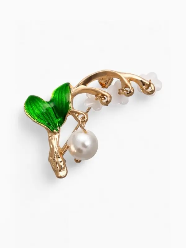 Брошь &laquo;Цветы Ландыши&raquo;, белая, зелёный в золоте