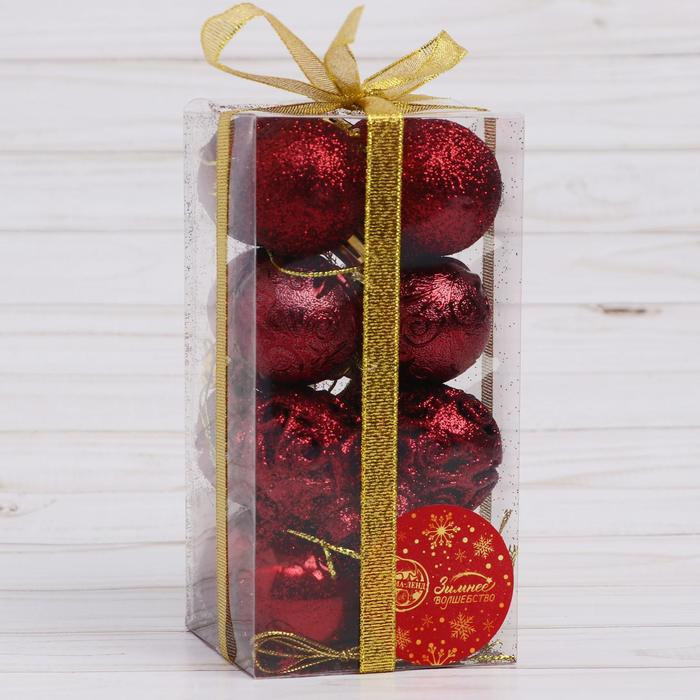 Набор шаров пластик d- 4 см, 16 шт "Торжество узоры" красный