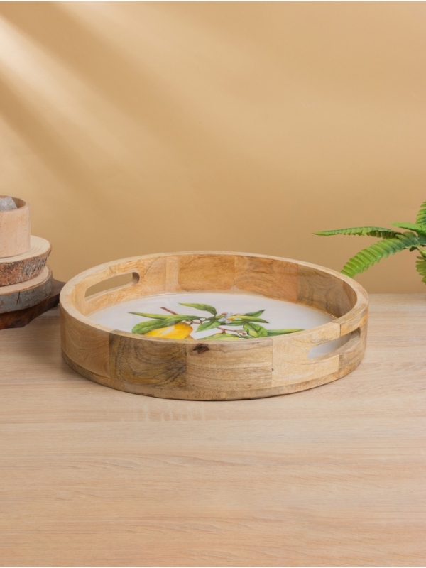 Поднос круглый с бортиками Поднос круглый с бортиками "Лимоны" дерево манго 35х35х6,5 см