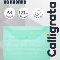 Папка-конверт на кнопке, А4, 120 мкм, Calligrata &laquo;Клетка&raquo;, прозрачный, зелёный