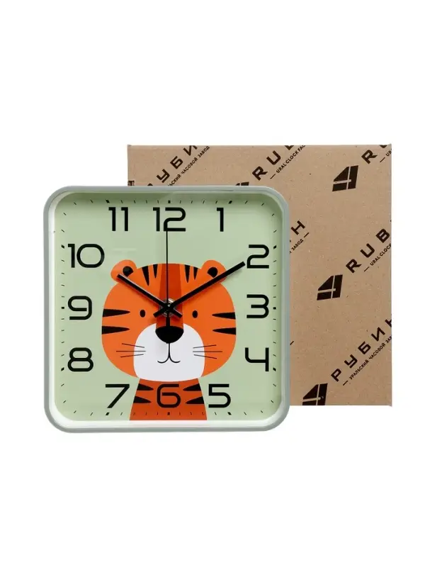 Часы настенные  Часы настенные "Тигренок", детские, плавный ход,  19х19см, зеленые