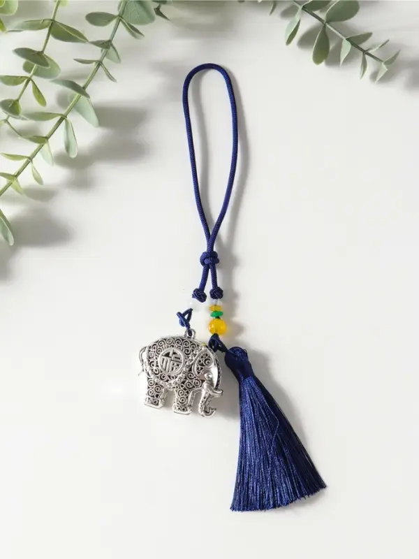 Подвеска металл, текстиль &laquo;Слон с кисточкой&raquo;, синий с серебром, 1.5&times;4.3&times;14 см