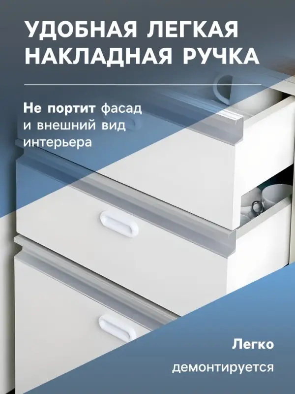 Ручка мебельная самоклеющаяся CAPPIO, L=106 мм, пластик, цвет белый