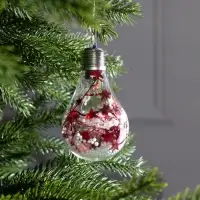 Ёлочный шар &laquo;Шишки с красной мишурой&raquo;, 5 LED, от батареек, свечение белое