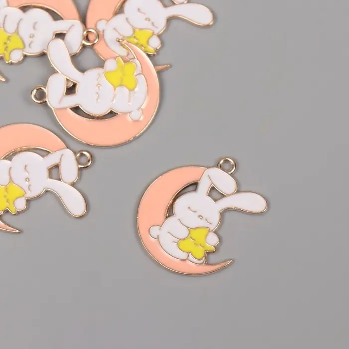 Декор для творчества металл, эмаль Декор для творчества металл, эмаль "Зайчик на розовом месяце" 2,9х2,5 см