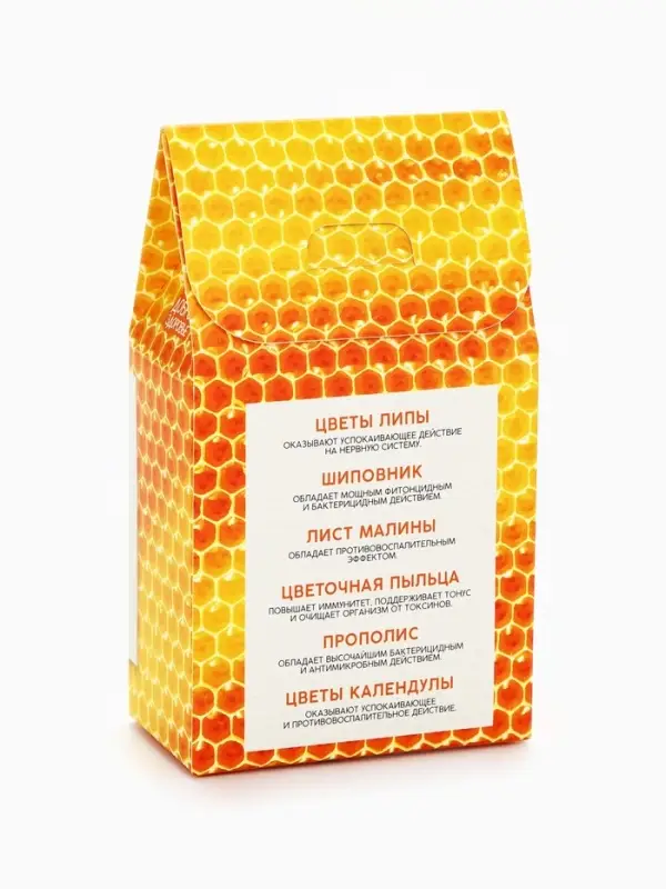Ягодно-травяной чай &laquo;Медовый&raquo;: цветы липы, шиповник, лист малины, цветочная пыльца, прополис, цветы календулы, 50 г
