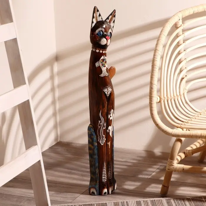 Сувенир дерево "Кошка морская с рыбкой и ящерками" 80х13х7 см