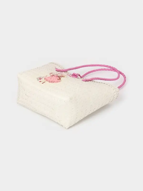 Сумка плетёная на застёжке &laquo;Девочка с букетом&raquo;, 40&times;10&times;55 см, пластик, бело-розовая