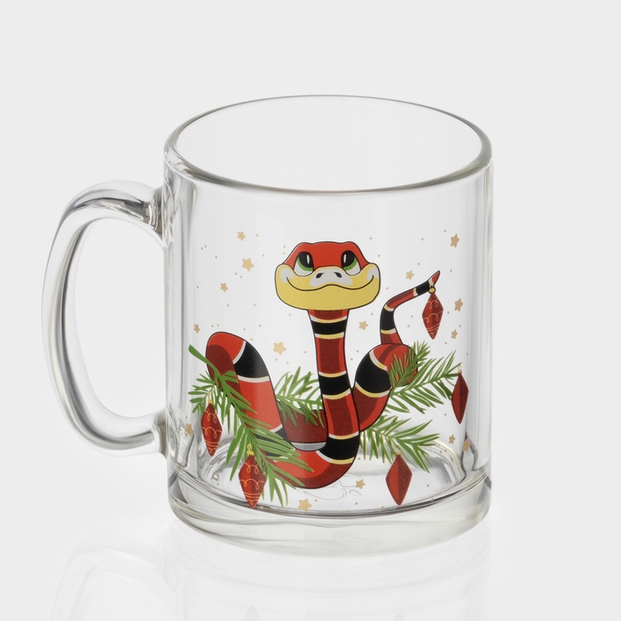 Кружка стеклянная чайная «Новогодние змейки», 320 мл, МИКС Кружка стеклянная чайная «Новогодние змейки», 320 мл, МИКС