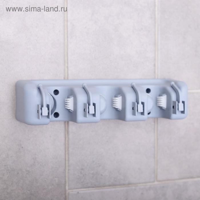 Держатель для уборочного инвентаря с крючками Доляна, 26×6×10 см, цвет серый Держатель для уборочного инвентаря с крючками Доляна, 26×6×10 см, цвет серый