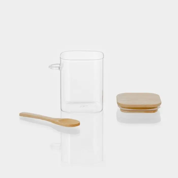 Банка для сыпучих BellaTenero &laquo;Эко&raquo;, 500 мл, 10.5&times;8.2&times;10.5 см, с бамбуковой крышкой и ложкой, стекло, прозрачная