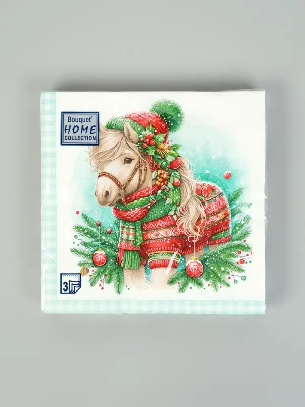 Салфетки бумажные трёхслойные «Новогодний пони», 33х33, 20шт Салфетки бумажные трёхслойные «Новогодний пони», 33х33, 20шт