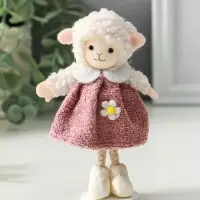 Сувенир п"Белая овечка в пыльно-розовом платье" 5х6,5х13 см