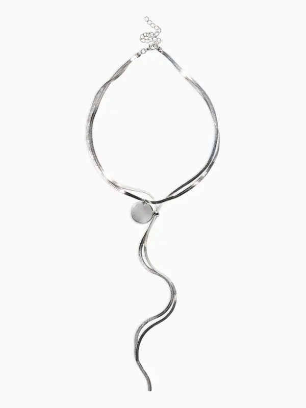 Кулон на затяжке многослойный &laquo;Медальон круг&raquo;, 2 яруса L=40, 70 см, медь, цвет серебро