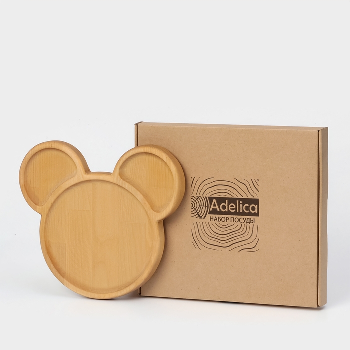Менажница Adelica «Микки», 3 секции, 25×23×1,8 см, пропитана минеральным маслом, в подарочной коробке, берёза Менажница Adelica «Микки», 3 секции, 25×23×1,8 см, пропитана минеральным маслом, в подарочной коробке, берёза