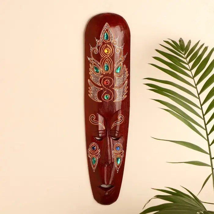 Маска настенная дерево Маска настенная дерево "Абориген коричневый со стразами" 3х12х50 см