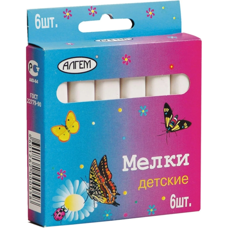 Мел школьный белый 6шт./уп. 12гр. ср.тверд. Алгем Россия
