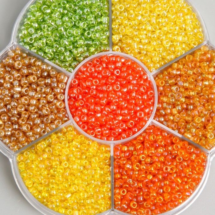 Бисер стекло 12/0 в цветке  Бисер стекло 12/0 в цветке "Палитра жёлтого" перелив. перламутр 7 цветов х 8  гр 8,2х8,2х2 см   9904