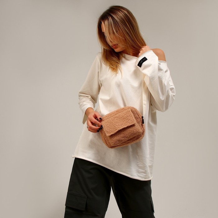 Плюшевая сумка тедди кросс-боди, бежевая