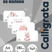 Папка-конверт на молнии формат А6, 180мкр, с рисунком &laquo;Кот&raquo;, МИКС