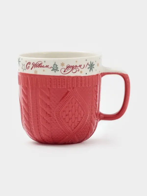 Кружка новогодняя Доляна «Праздничное настроение», фарфор, красная Кружка новогодняя Доляна «Праздничное настроение», фарфор, красная