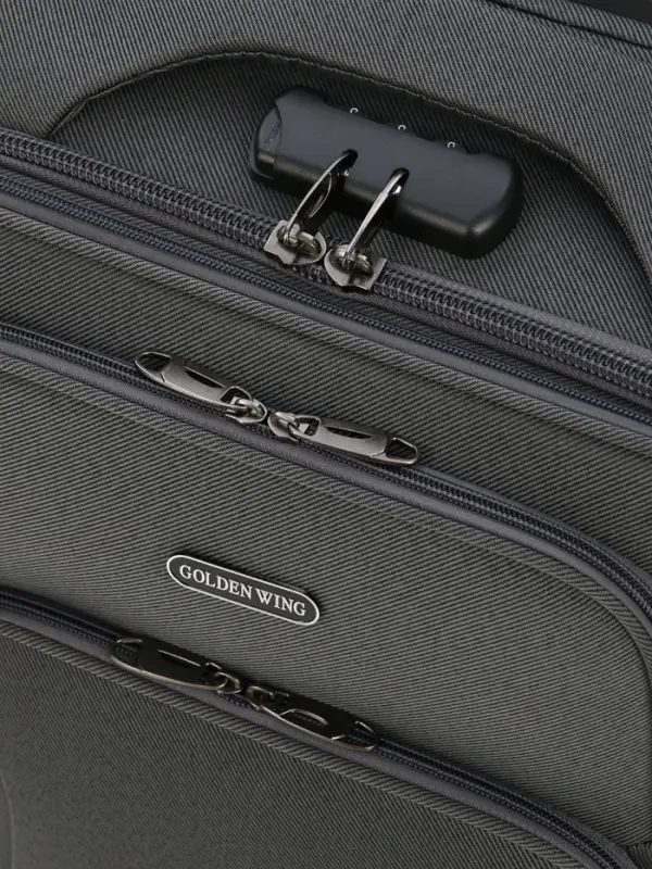 Чемодан 20 Чемодан 20", Текст, 37*23*54, отд на молнии, 2 нар/карм, увелич, код замок, 4 колеса, серый 108759