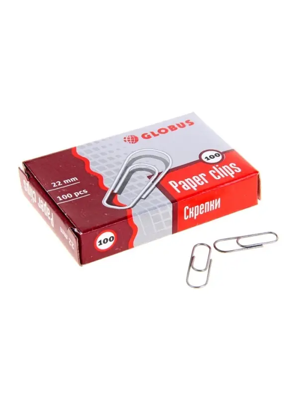 Скрепки канцелярские GLOBUS, 22 мм, 100 шт., без покрытия