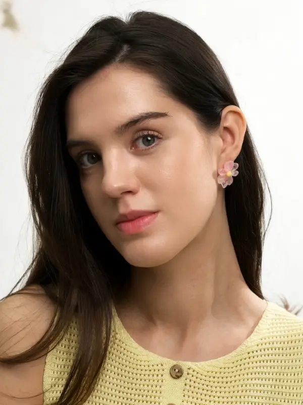 Серьги пластик &laquo;Цветочек летний&raquo;, с блёсткой, розовые