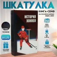 Шкатулка книга-сейф &laquo;История хоккея&raquo;, дерево и искусственная кожа, с замком, 21&times;13&times;5 см