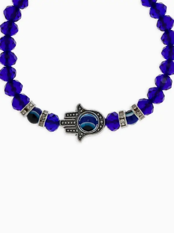 Браслет-оберег &laquo;Рука счастья Хамса&raquo;, хрусталики, синий с серебром, d=8 см