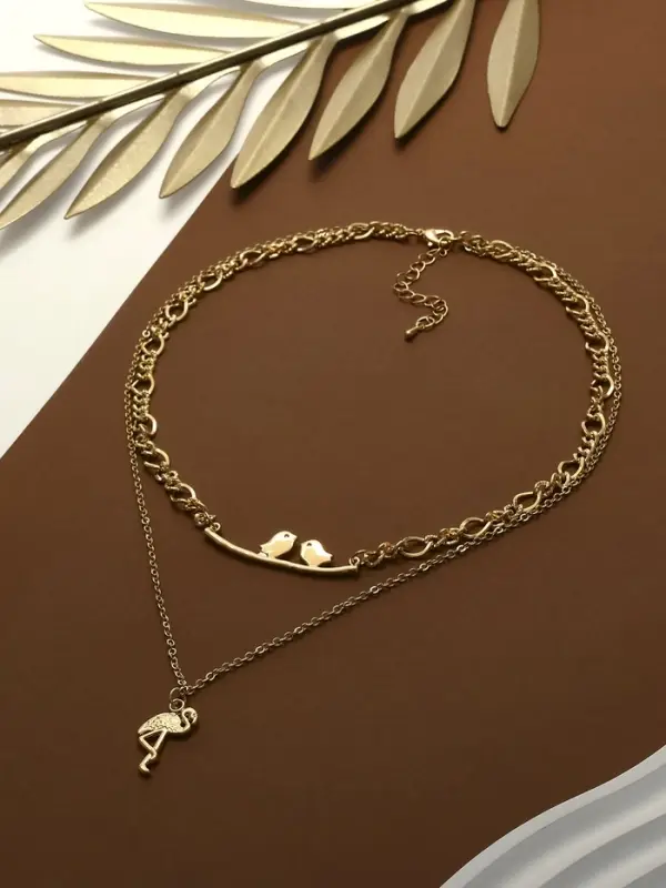 Кулон &laquo;Цепь&raquo;, фламинго, цвет золото