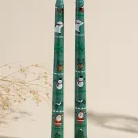 Набор свечей античных, 2,2х25 см, 2 шт "Новогодние персонажи" зелёные 8х28х2,3 см