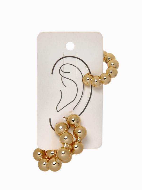 Набор серьги и каффы 3 шт «Бублики» дутые, цвет золото