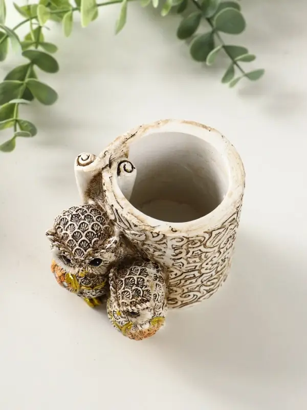 Фигурка-карандашница полистоун &laquo;Филины с орнаментом&raquo;, 6.5&times;8.5&times;9 см