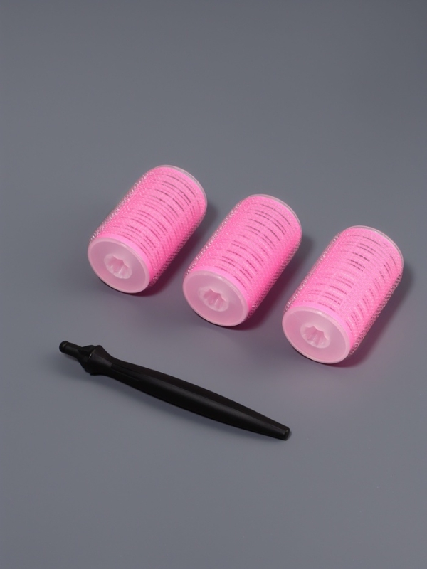 Бигуди-липучка с насадкой d4см (наб 3 шт цена за наб) розовый пакет QF