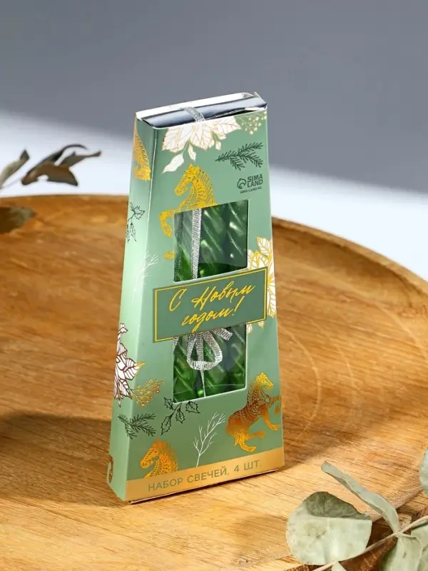 Свечи витые Свечи витые "С Новым годом. Конь и пуансеттия", 4 шт, 6,8 х 16 х 2 см